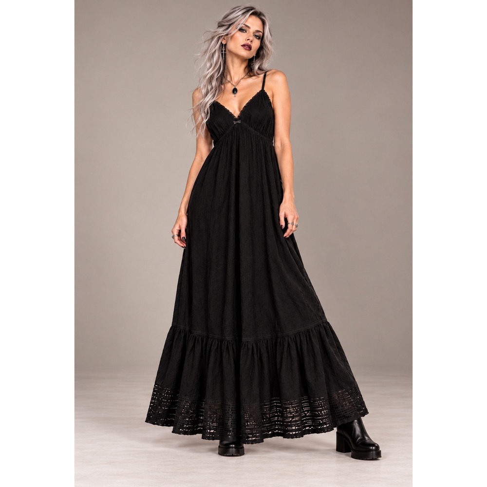 No Boundaries XXL Black Textured Maxi Dress Adjustable Straps NWT Goth Gown